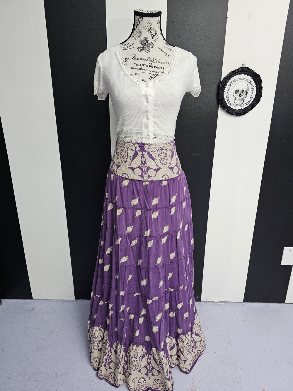 long tall sally Purple Maxi Skirt with Cream Paisley Accents